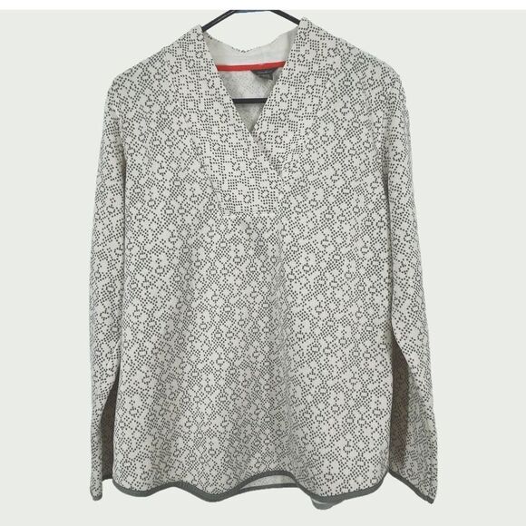 Eddie Bauer size L fleece pullover tunic in cream & grey. - Picture 1 of 8